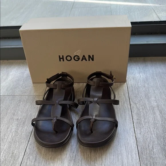 Hogan Fussbett Women's Brown Leather Gladiator Sandals size 6.5 support footbed - Picture 3 of 10